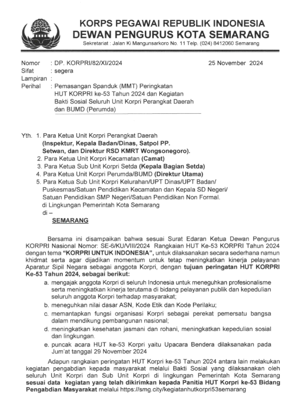 Pemasangan Spanduk Peringatan HUT KORPRI Ke-53 Tahun 2024